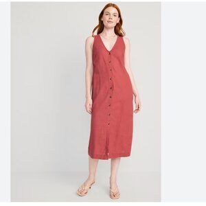 Old Navy Sleeveless Button-Front Linen-Blend Midi Dress XL